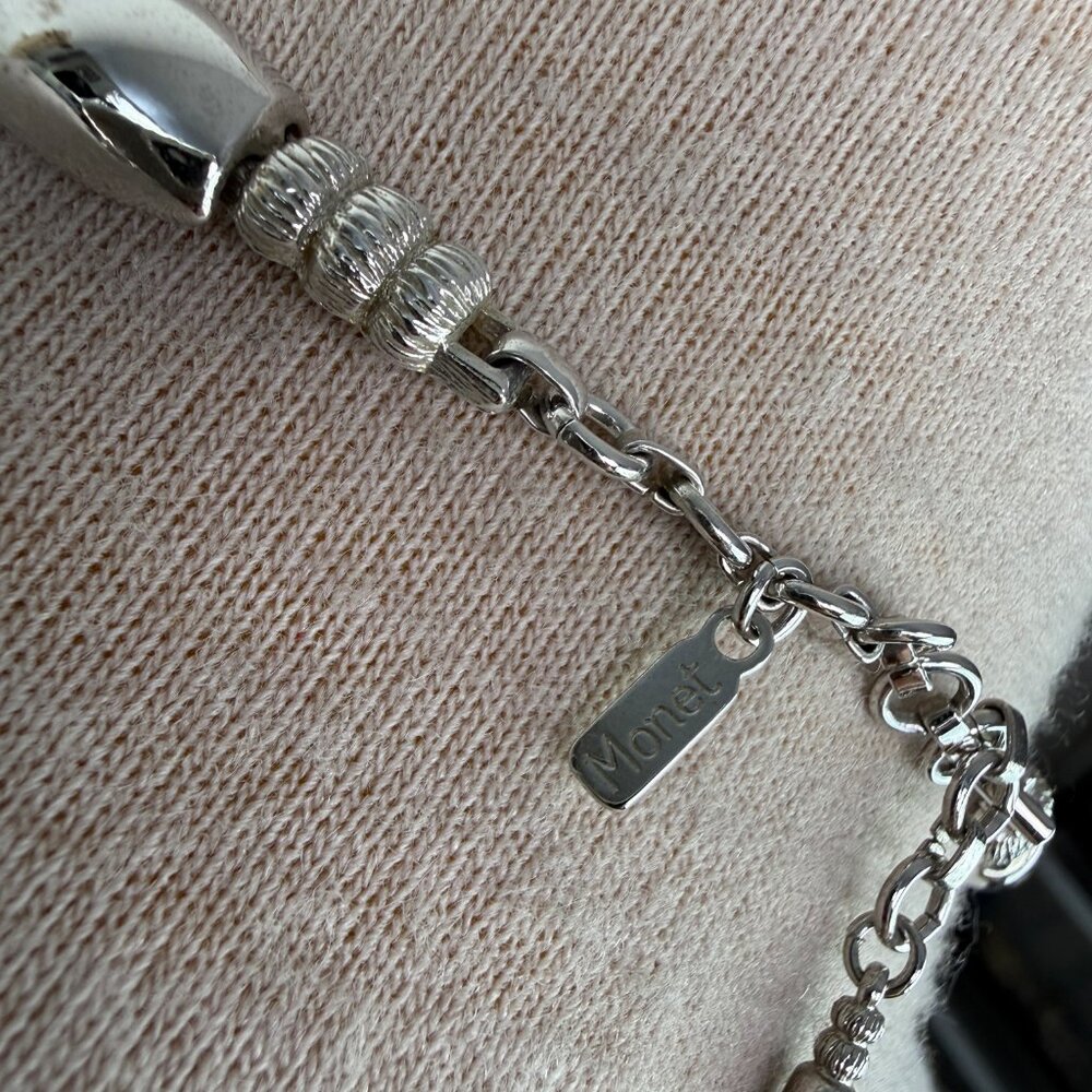 Vintage Monet Smooth Chunky Silver Tone Choker Necklace 14-16" - Picture 5 of 7